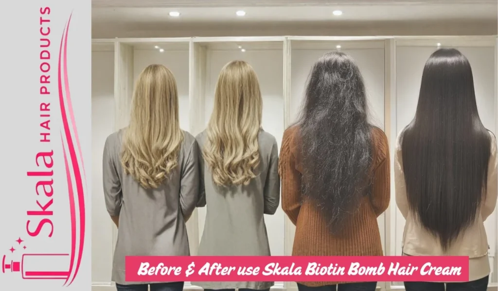 Before & After use Skala Biotin Bomb Hair Cream